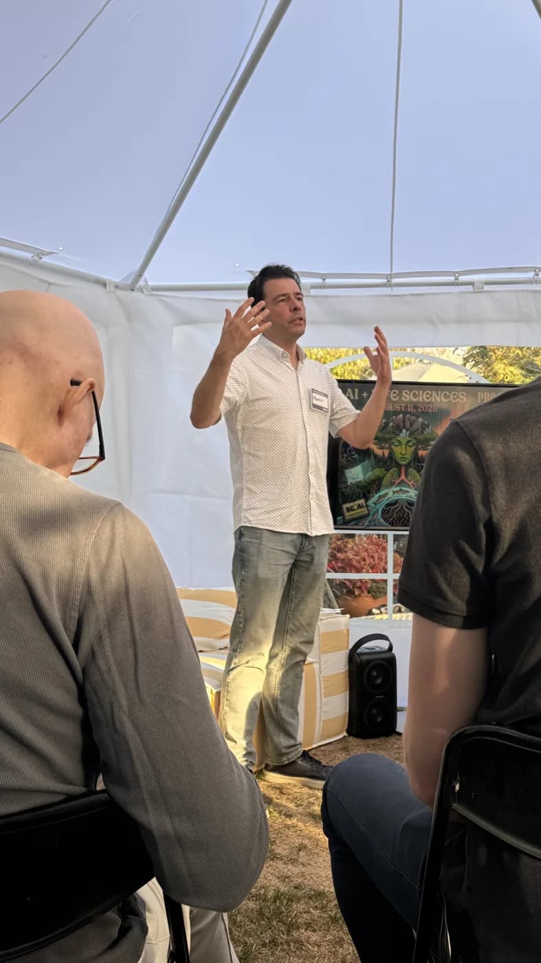 A Life Sciences and AI speaker mid-talk.