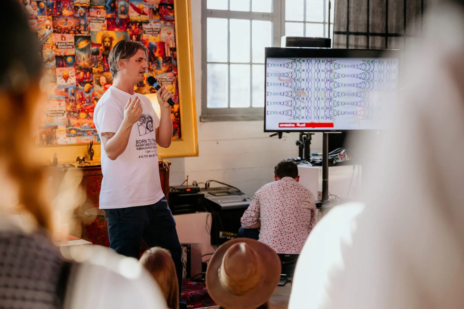 Ed Kennedy shares a live circuit-bending and visual experiment on a monitor.