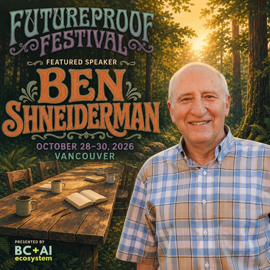 Official Futureproof Festival speaker poster for Ben Shneiderman