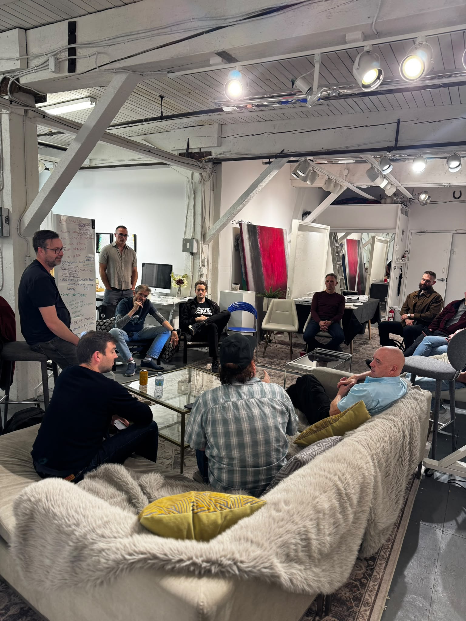 Participants seated in a discussion circle at Parker Street Studios during the October 6 AI Ethical Futures Lab.