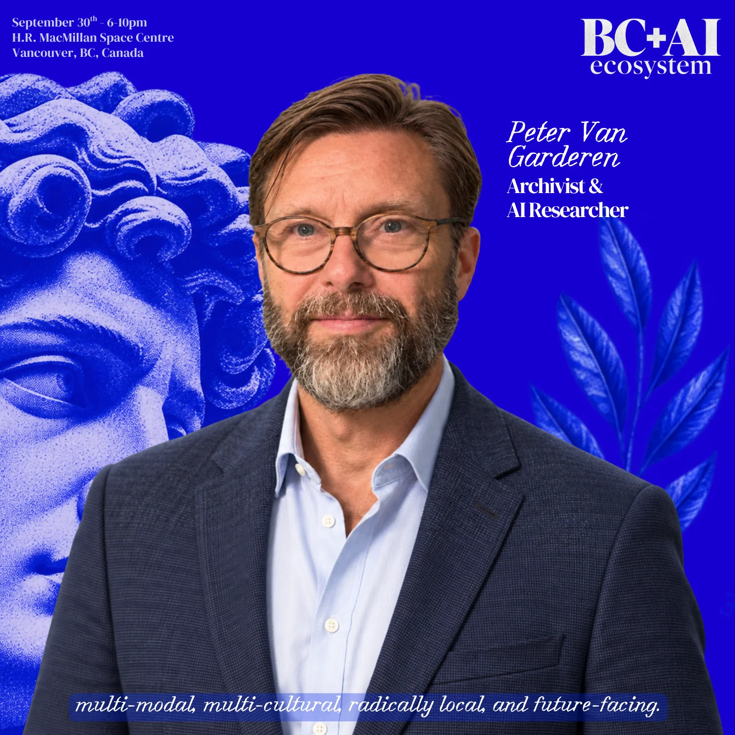 Peter Van Garderen in the original blue September meetup campaign artwork.