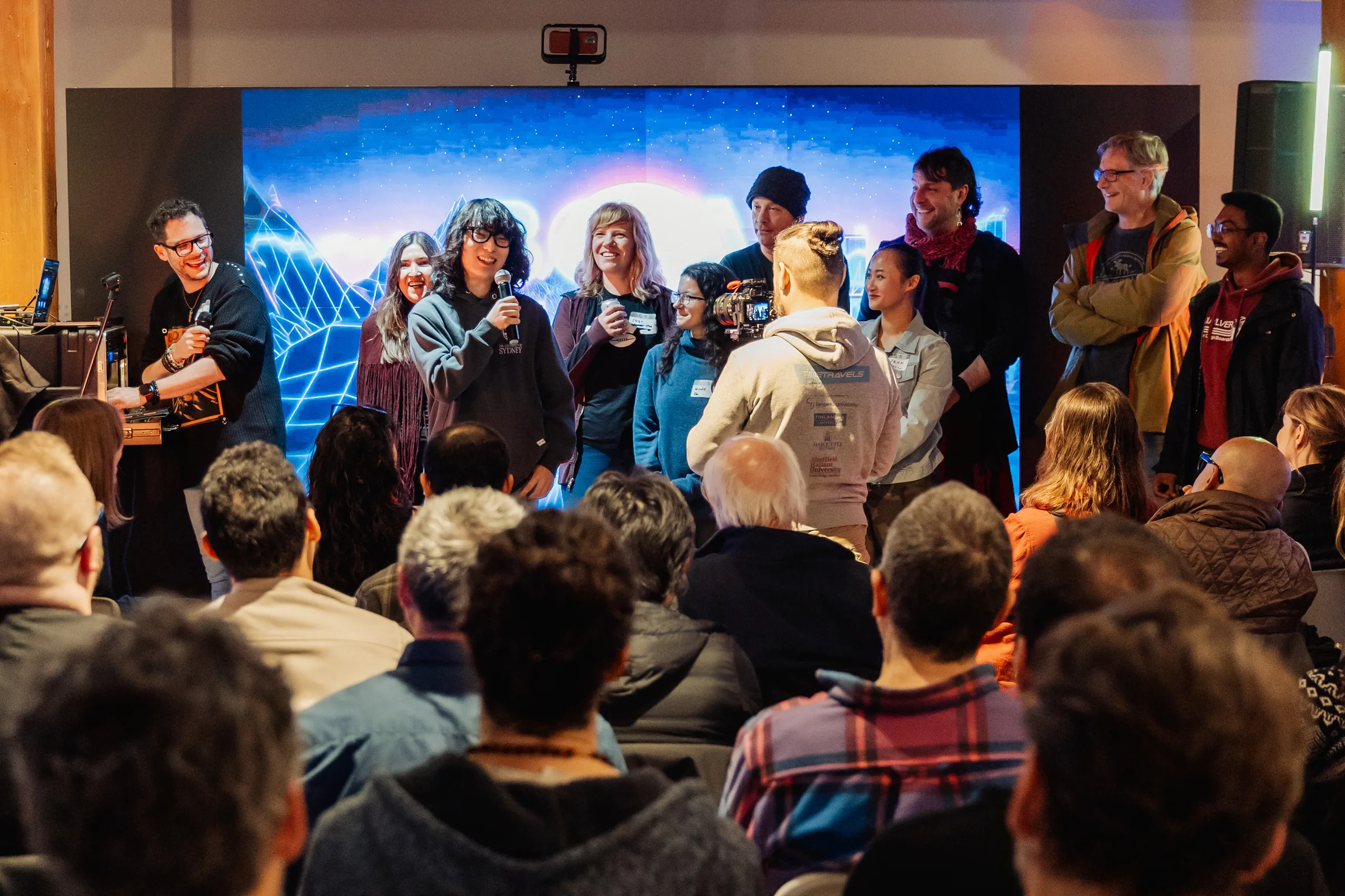 AI Film Club audience watching a group discussion at Multimodal Media Lab.