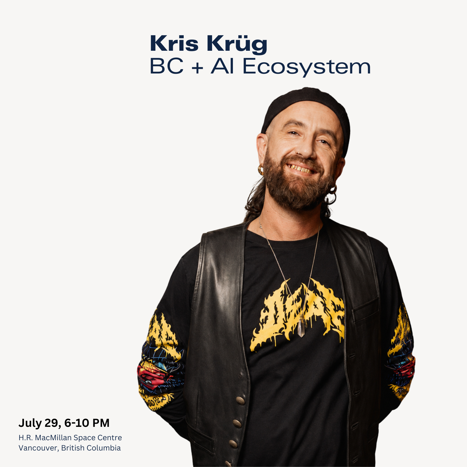 Kris Krug BC + AI Ecosystem host card for the July meetup.