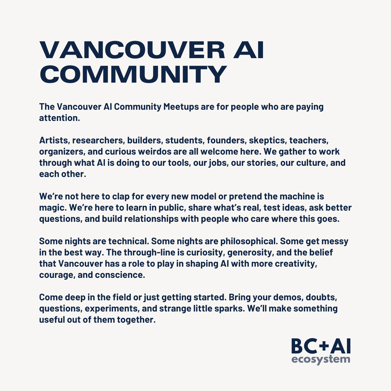 Vancouver AI Community invitation text for people paying attention.