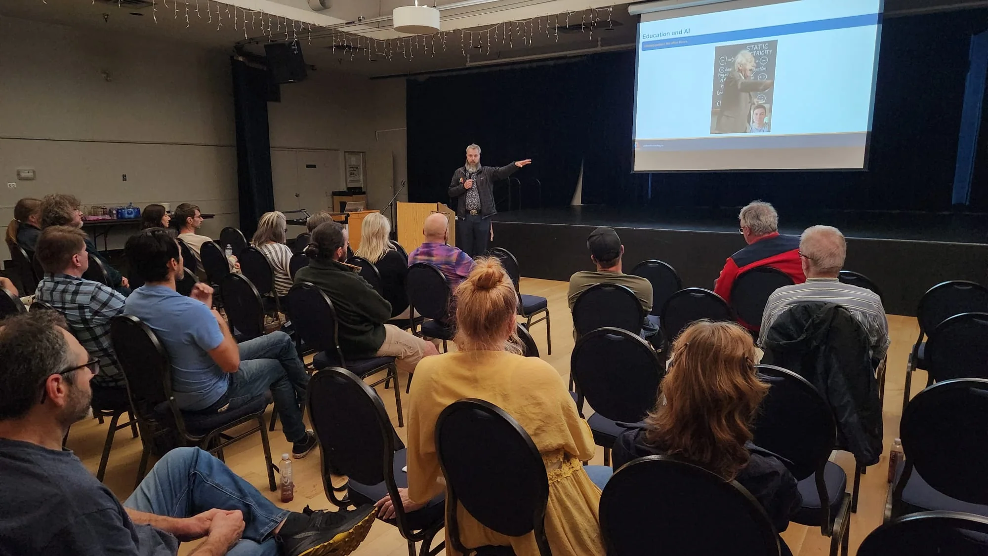 Craig Whitton presenting to attendees at CV + AI Community Meetup #2 at the Florence Filberg Centre.